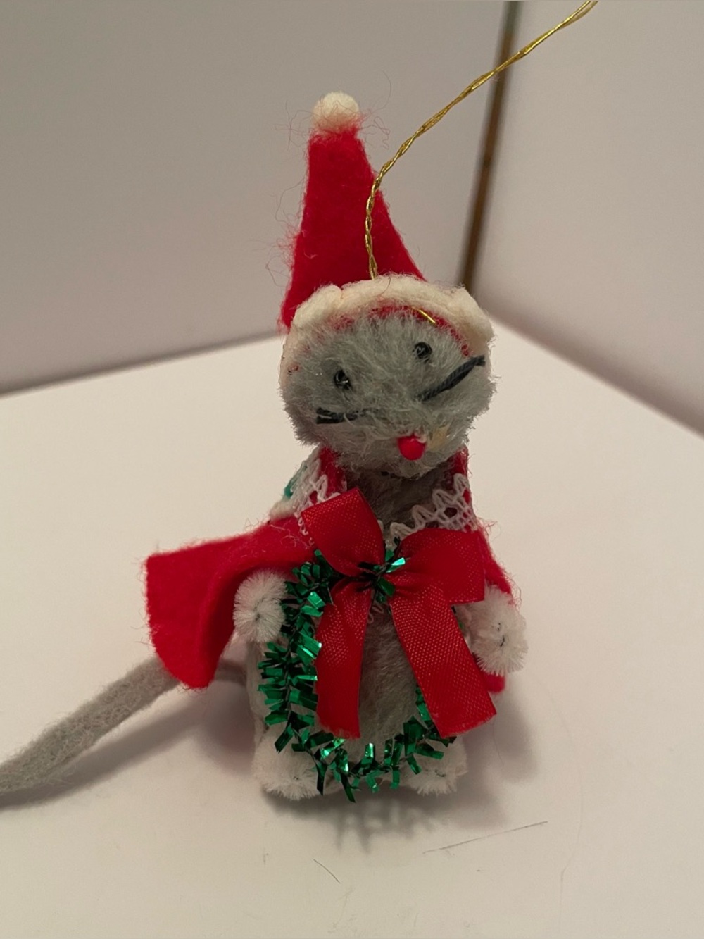 Vintage Enesco Fur‎ Mouse Christmas Ornament